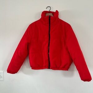 wild fable Red Cropped Lightweight Puffer Jacket with High Collar - Medium